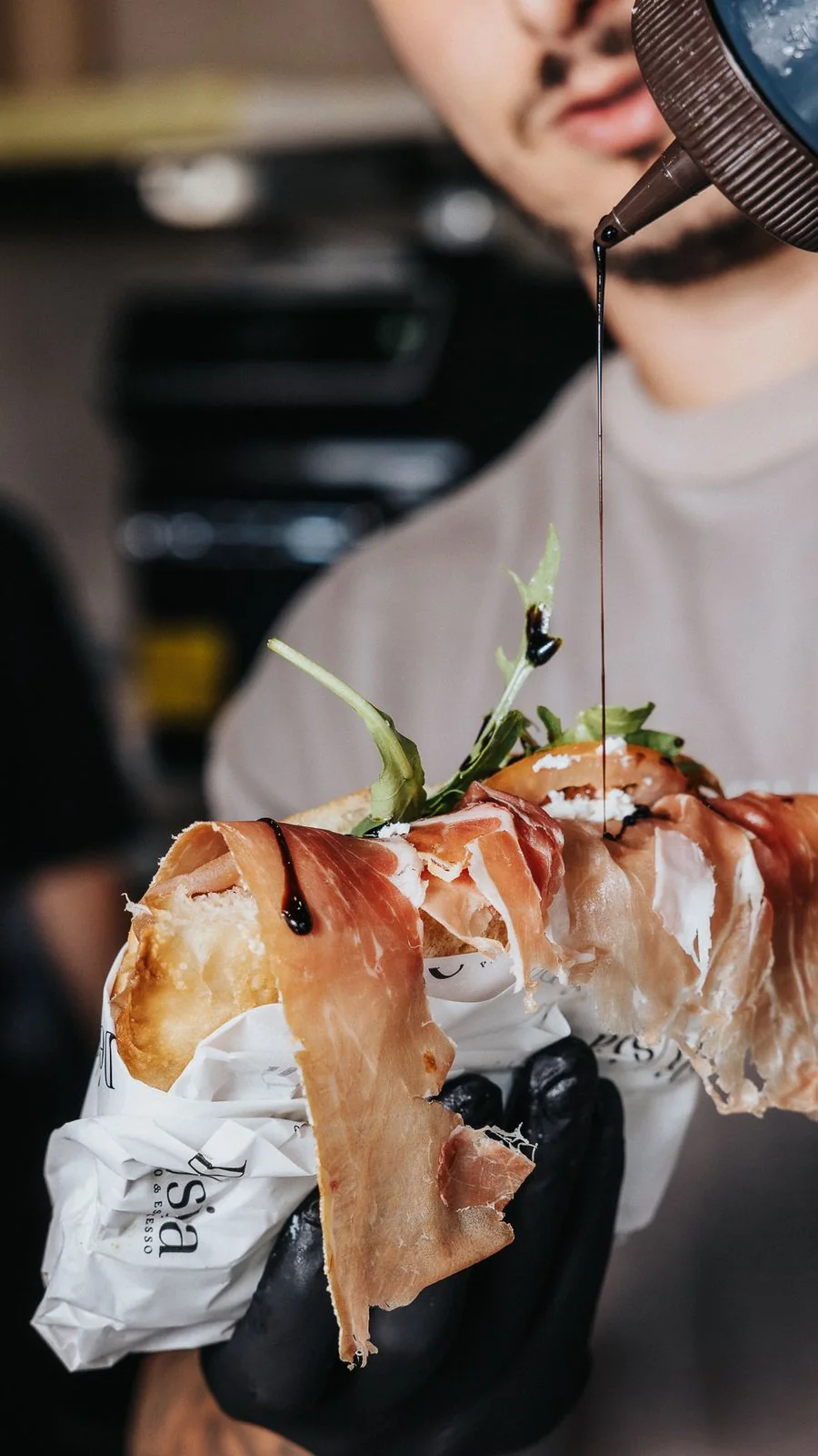 Balsamic drizzle on panino